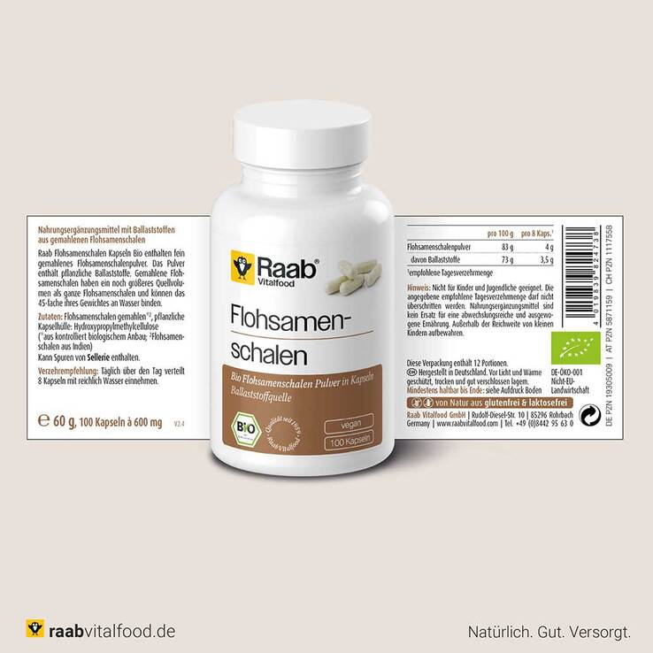 Raab Vitalfood Flohsamenschalen Bio Kapseln, 100 St