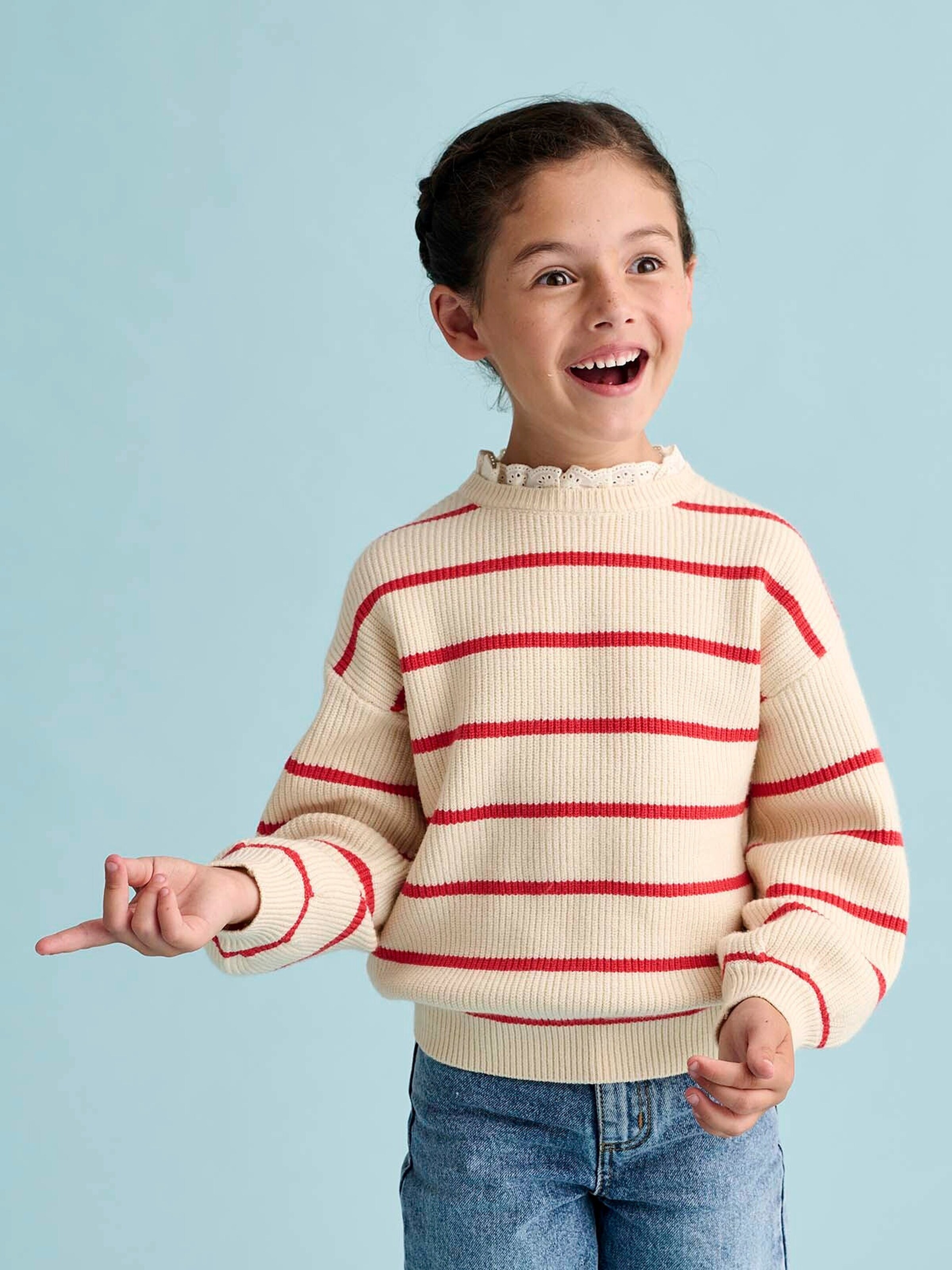 Vertbaudet Mädchen Pullover mit Volantkragen, Capsule Collection MAMA, TOCHTER & BABY rot