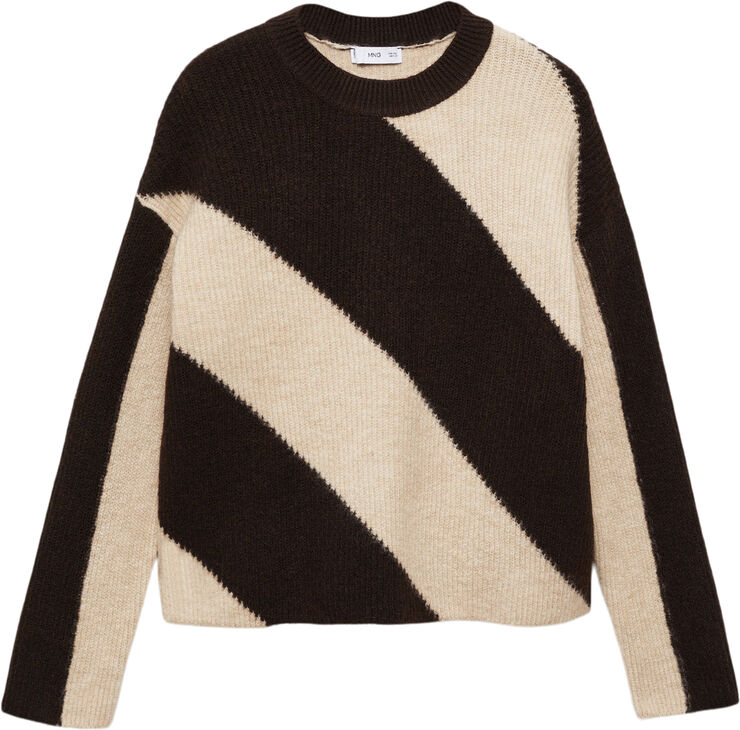 MANGO Round-neck striped sweater Medium brown
