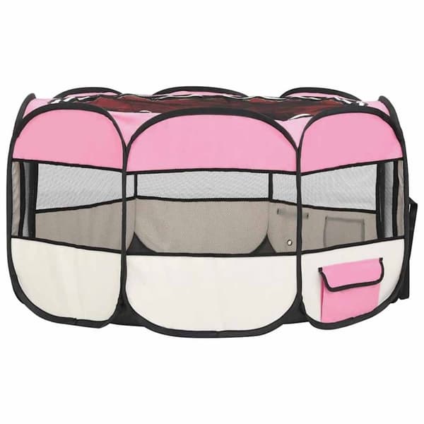 vidaXL Sammenleggbar lekegrind for hunder bæreveske rosa 125x125x61 cm