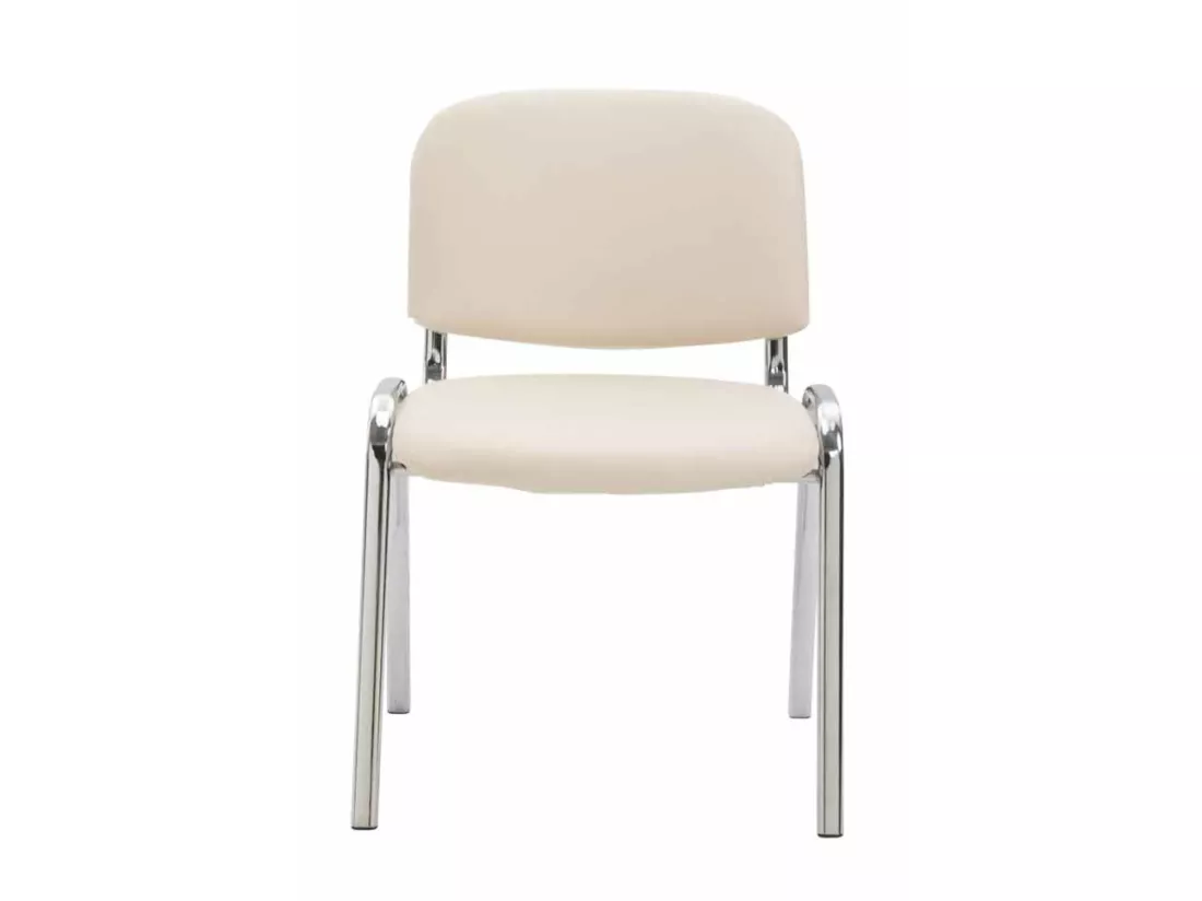 Lot de 4 Chaise de conférence - Similicuir & Métal chromé - Crème - Ken