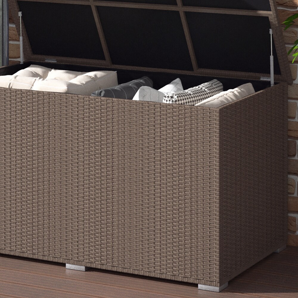 Oskar XXL Polyrattan Kissenbox 950L Auflagenbox Braun Gartenbox Gartentruhe