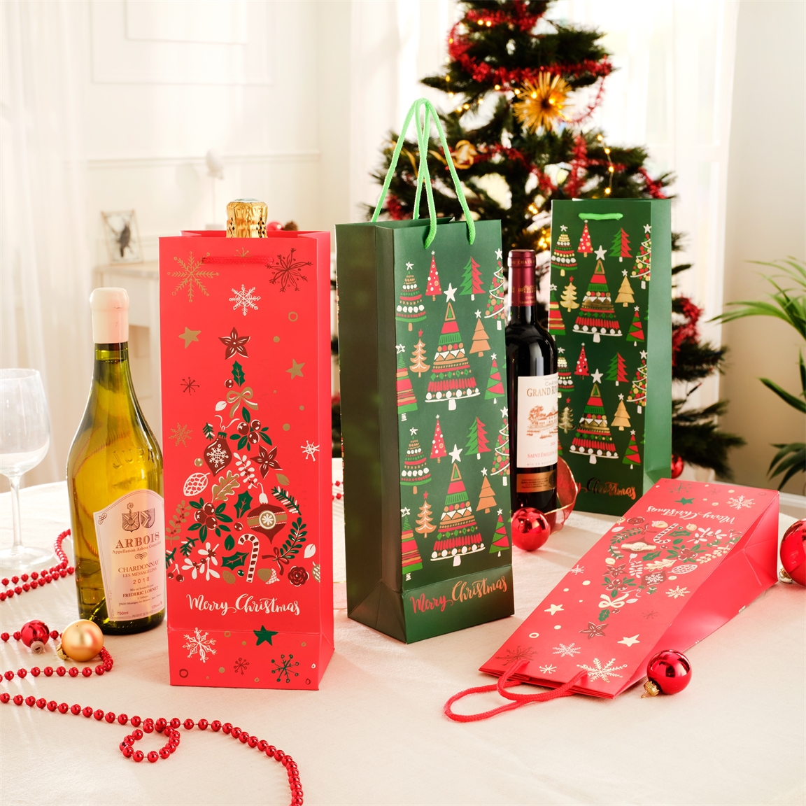 Lot de 4 sacs cadeaux bouteilles