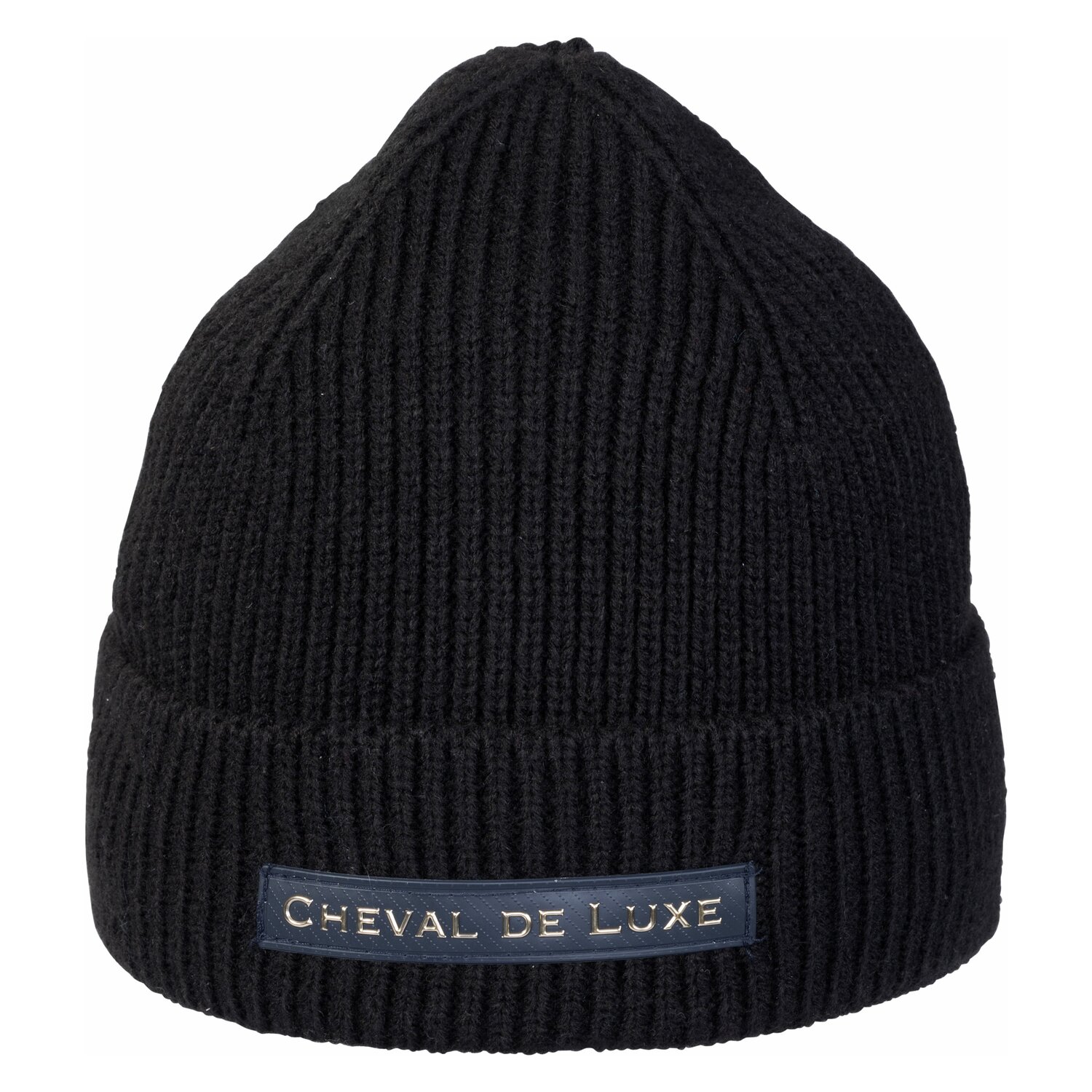 Cheval de Luxe Strickmütze mit Logopatch  - black - Einheitsgröße