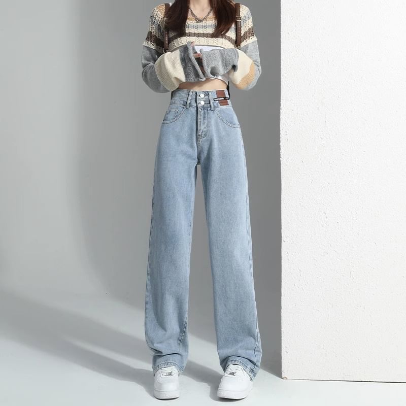 OGAWA - Hoge taille gewassen rechte jeans