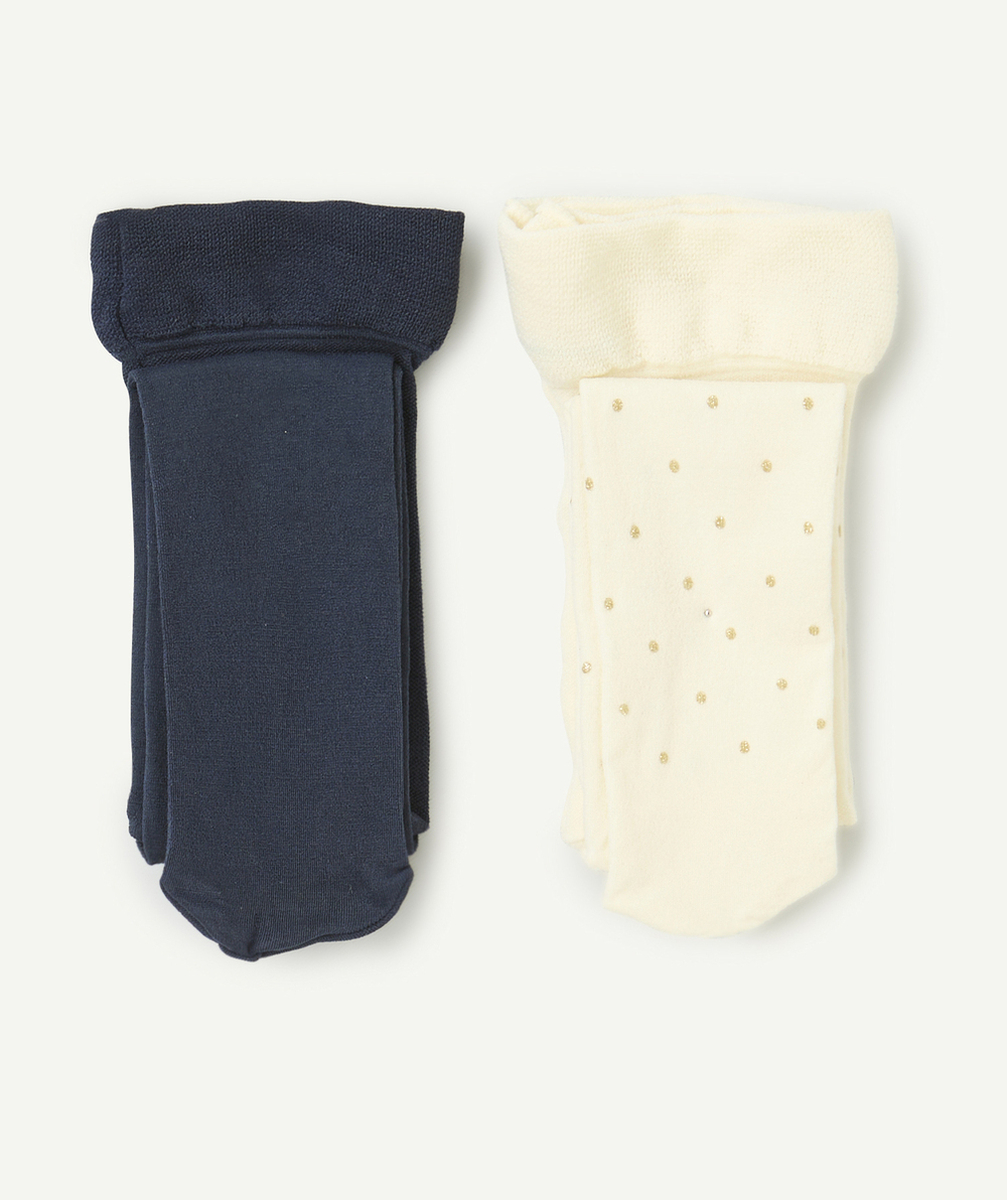 lot de 2 paire de collants bébé fille bleu et blanc à pois