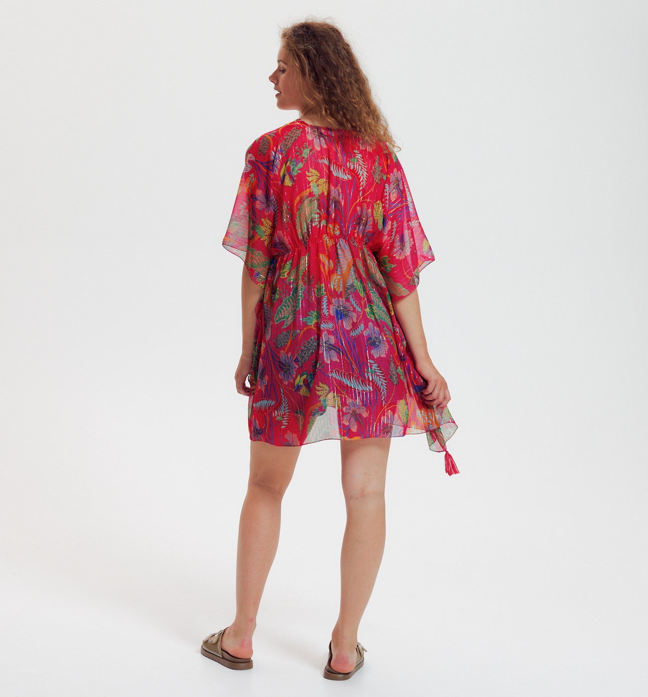 Tunique caftan en voile Femme - Imprimé rose