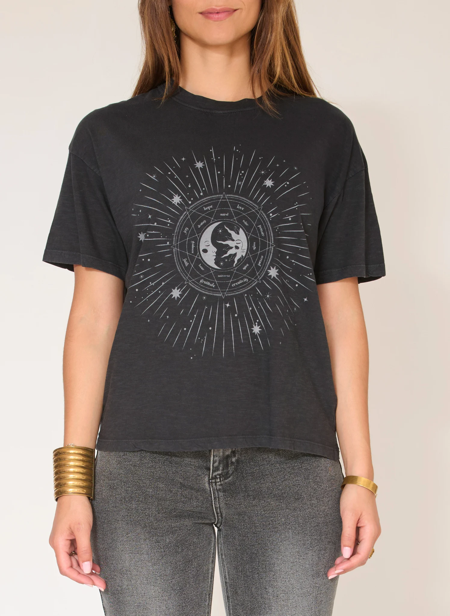TAURUS - Tee-shirt col rond sérigraphié en coton | Noir