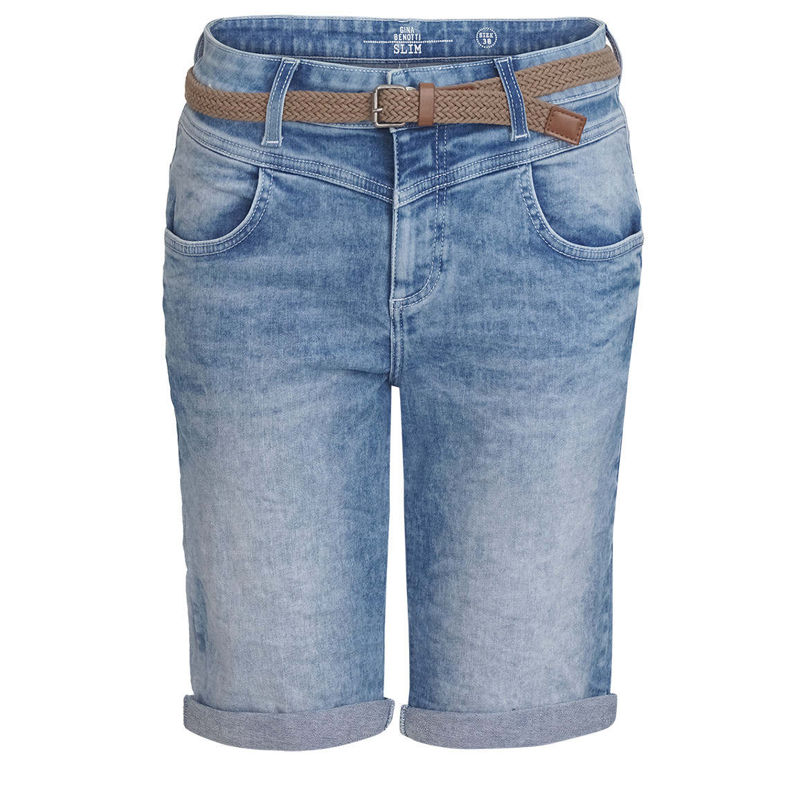 Gina Benotti Damen Capri-Jeans mit Gürtel hellblau