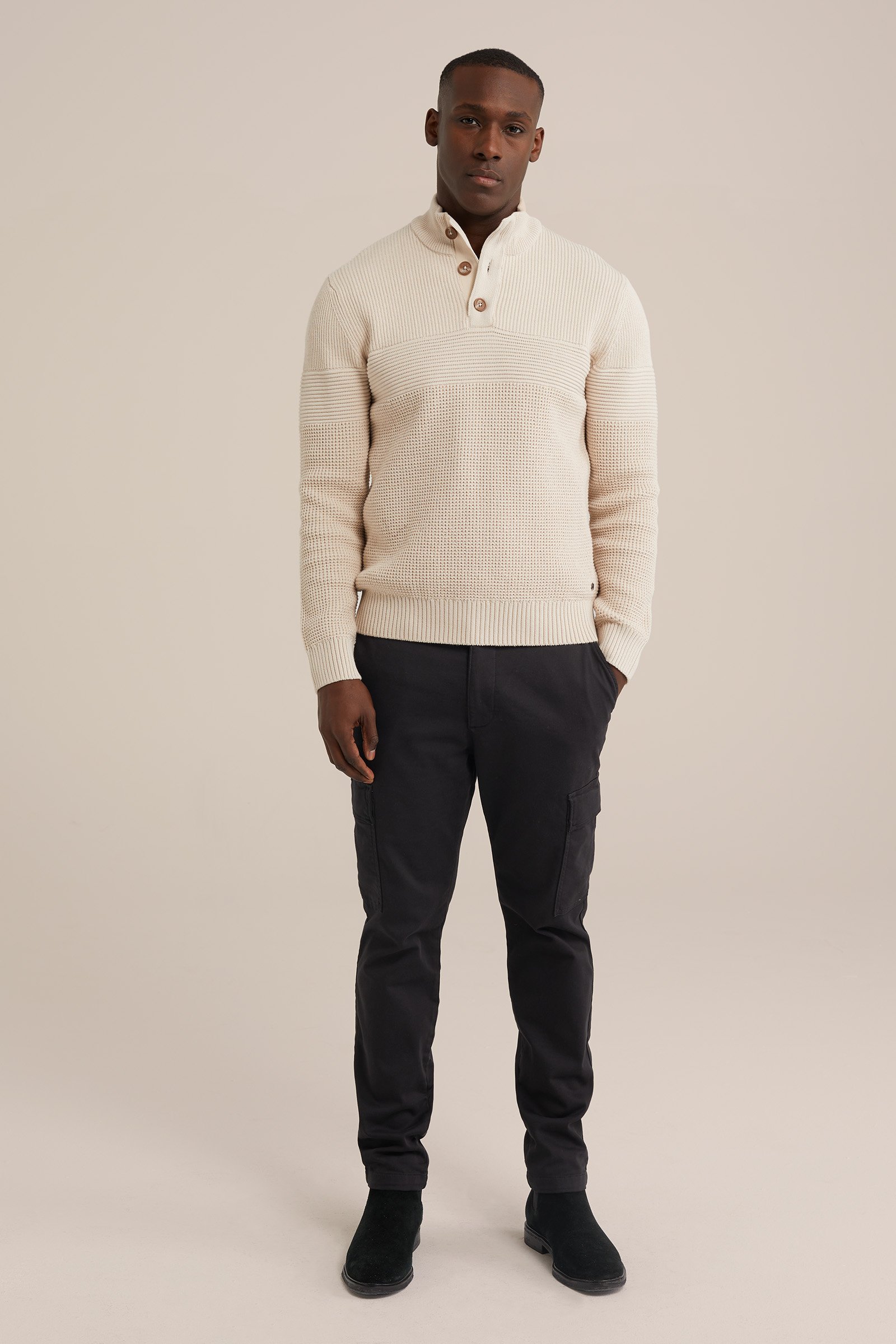 tapered fit cargobroek met comfortstretch WE Fashion Zwart