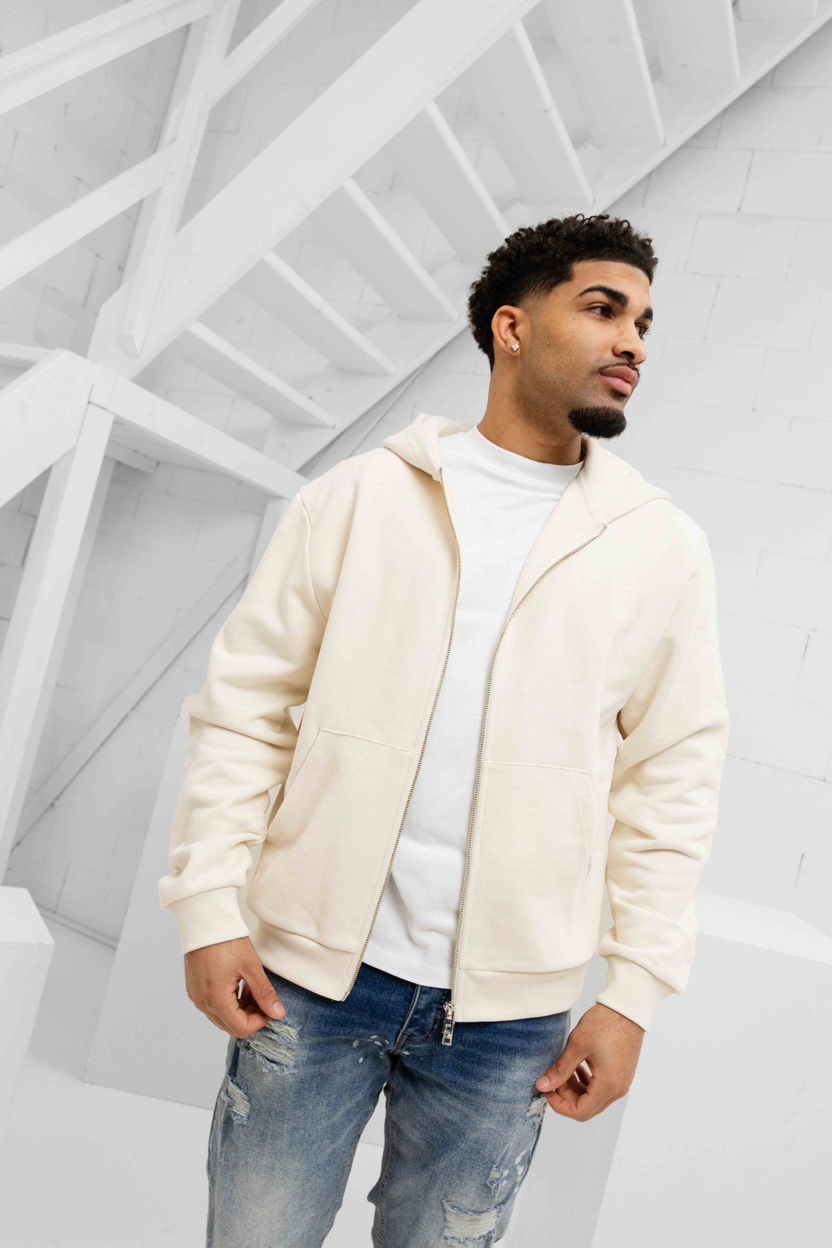 Off The Pitch Phantom Zip Hoodie Heren Gebroken Wit