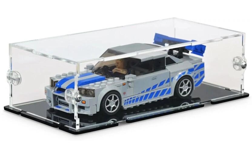 Baukasten Acryl-Display für LEGO 76917 2 Fast 2 FuriousAcry-Display-Box mit schwarzem Boden für LEGO 2 Fast 2 Furious Nissan Skyline GT-R / R34