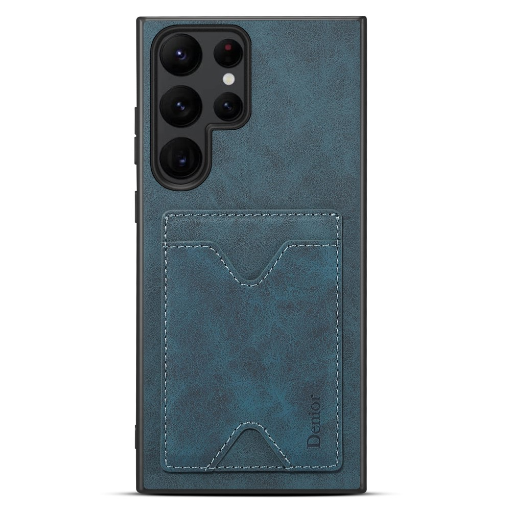 Samsung Galaxy S24 Ultra Hybrid Leder Hülle mit Magnetischem Kartenfach   Kickstand Aufsteller - Blau