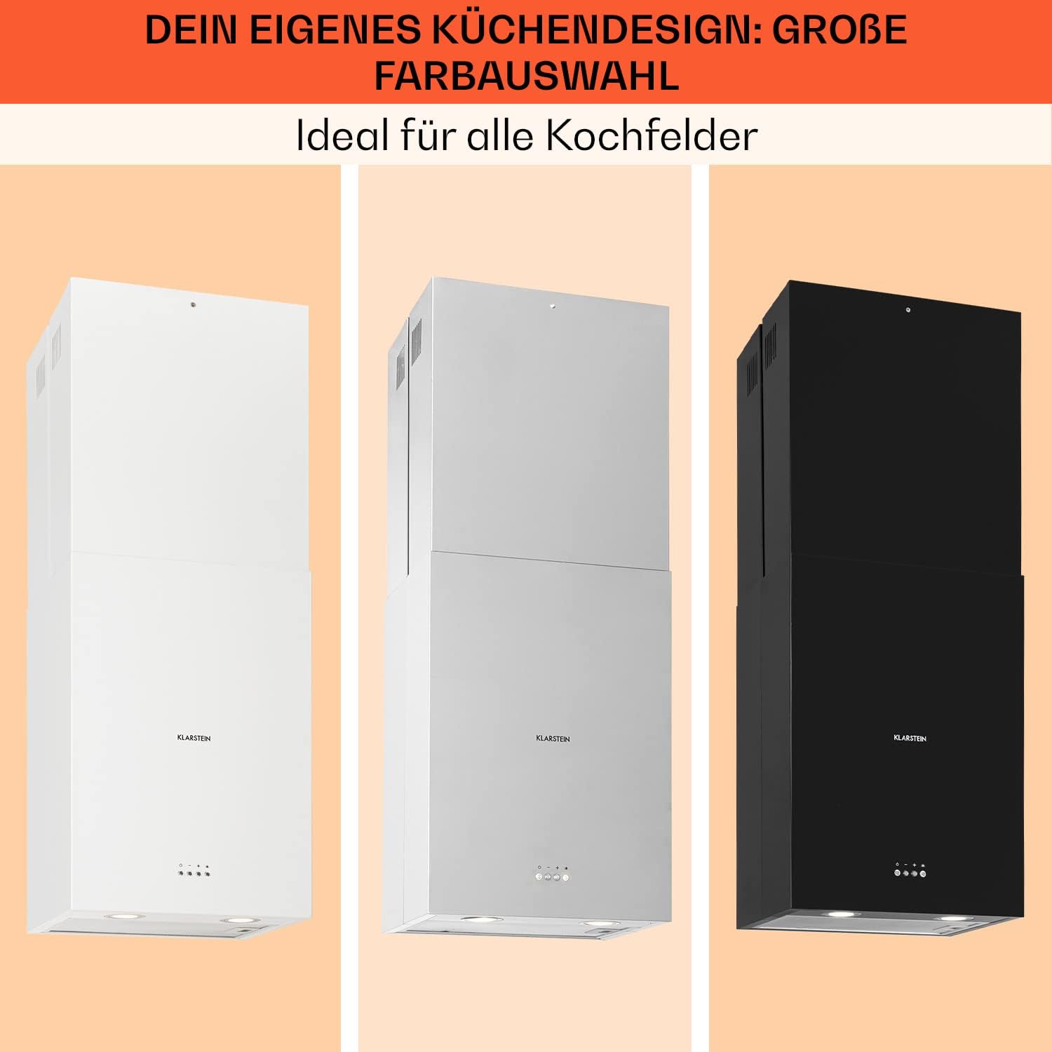 Klarstein Structura - Inselabzugshaube, EEK: A, Abluft/Umluft, 3 Stufen, Luftumwälzung: 641 m³/h max., 41 x 35,5 cm, LED-Beleuchtung, optionale Ausstattung mit Aktivkohlefiltern, Edelstahl, schwarz