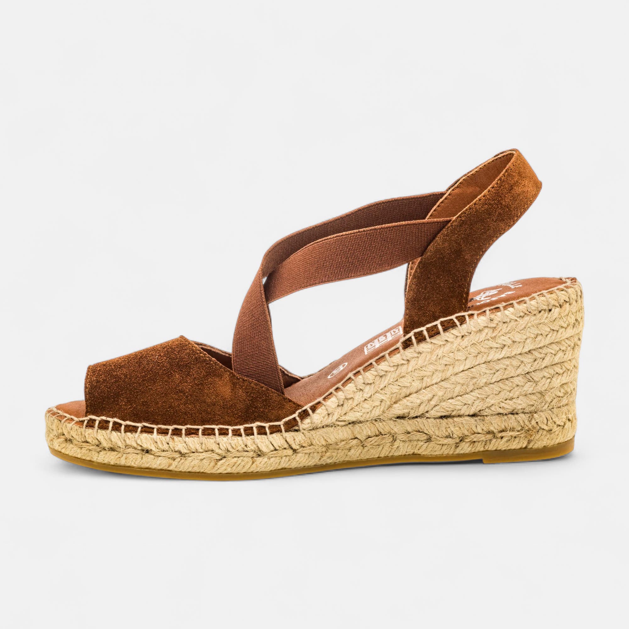 Espadrilles à talon compensé Femme en cuir marron