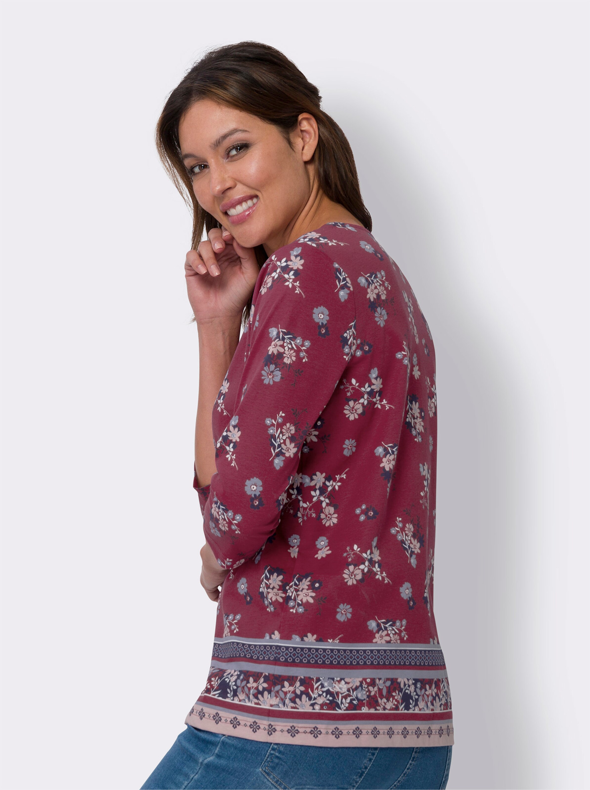 34-Arm-Shirt im Blümchenmuster