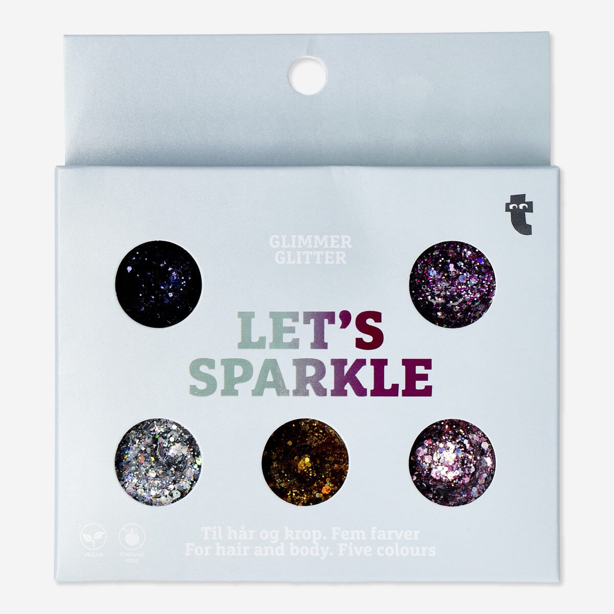 Farverigt glittersæt med 5 stk. til hår- og kropsglitter