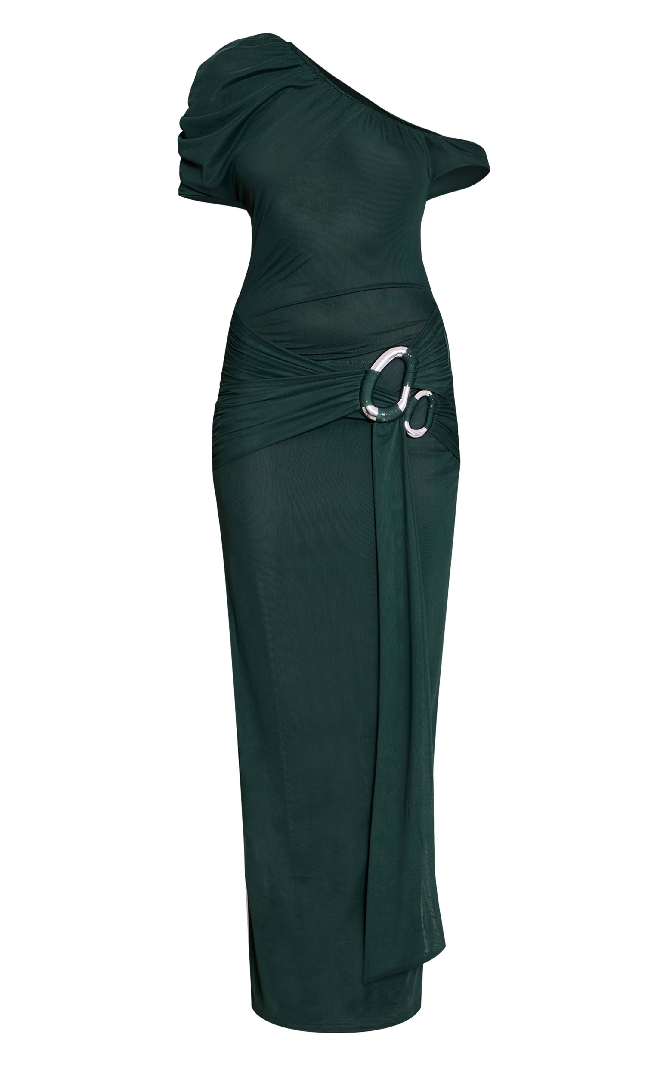 Vert Emeraude Robe Longue Drapée Avec Détail De Garniture En Mousseline