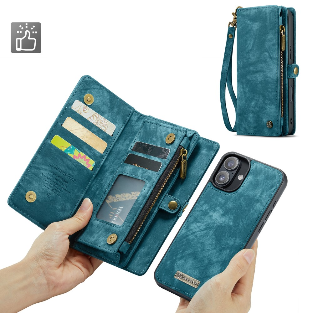 iPhone 16 2in1 Leder Tasche   Magnet Hardcase Karten Etui - Blau