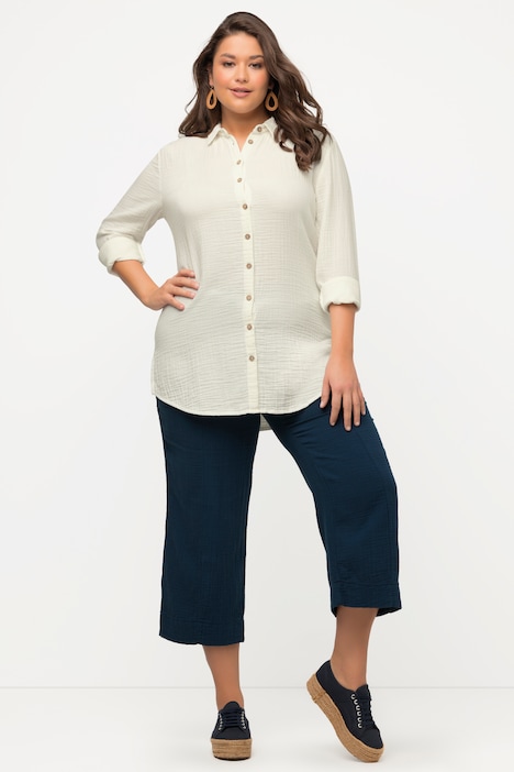 Shirtbluse, Hemdkragen, Musselin, Langarm, Biobaumwolle