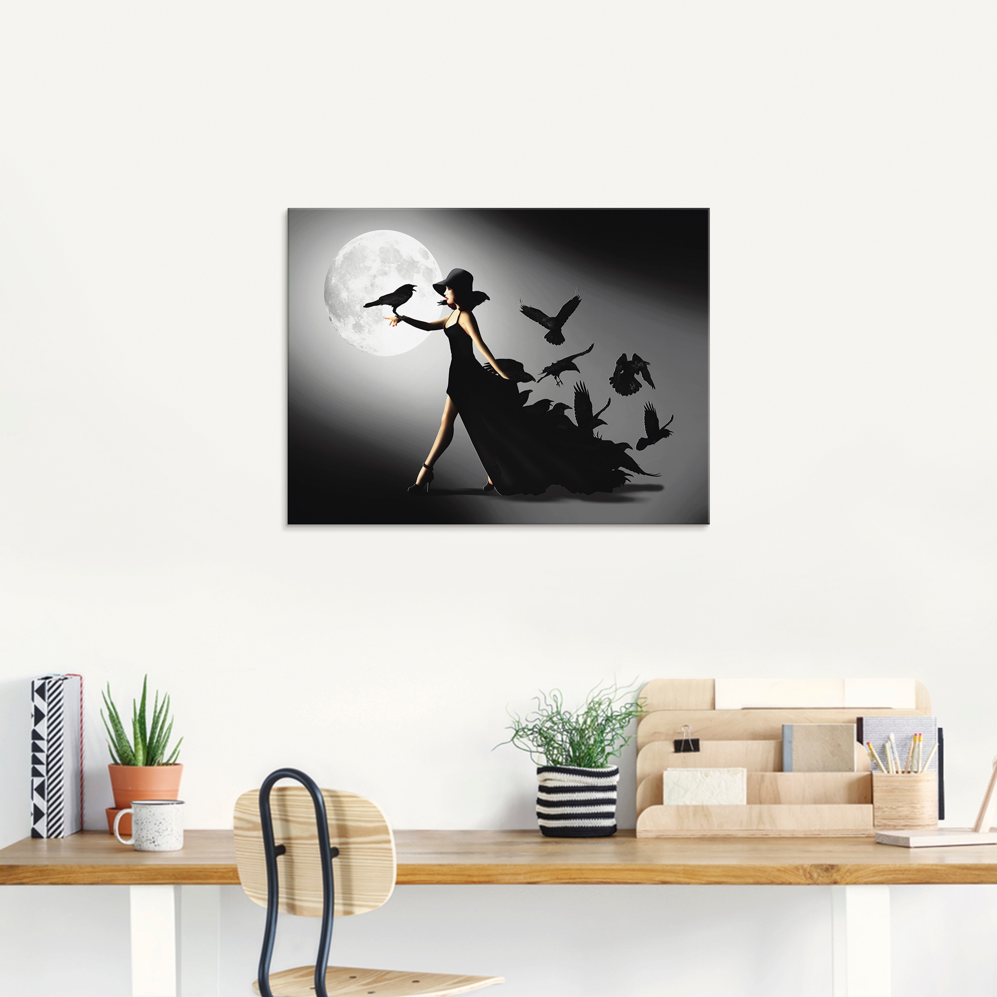 Artland Glasbild »Die Frau mit den Raben« Animal Fantasy 1 Stk. tlg. in verschiedenen Grössen