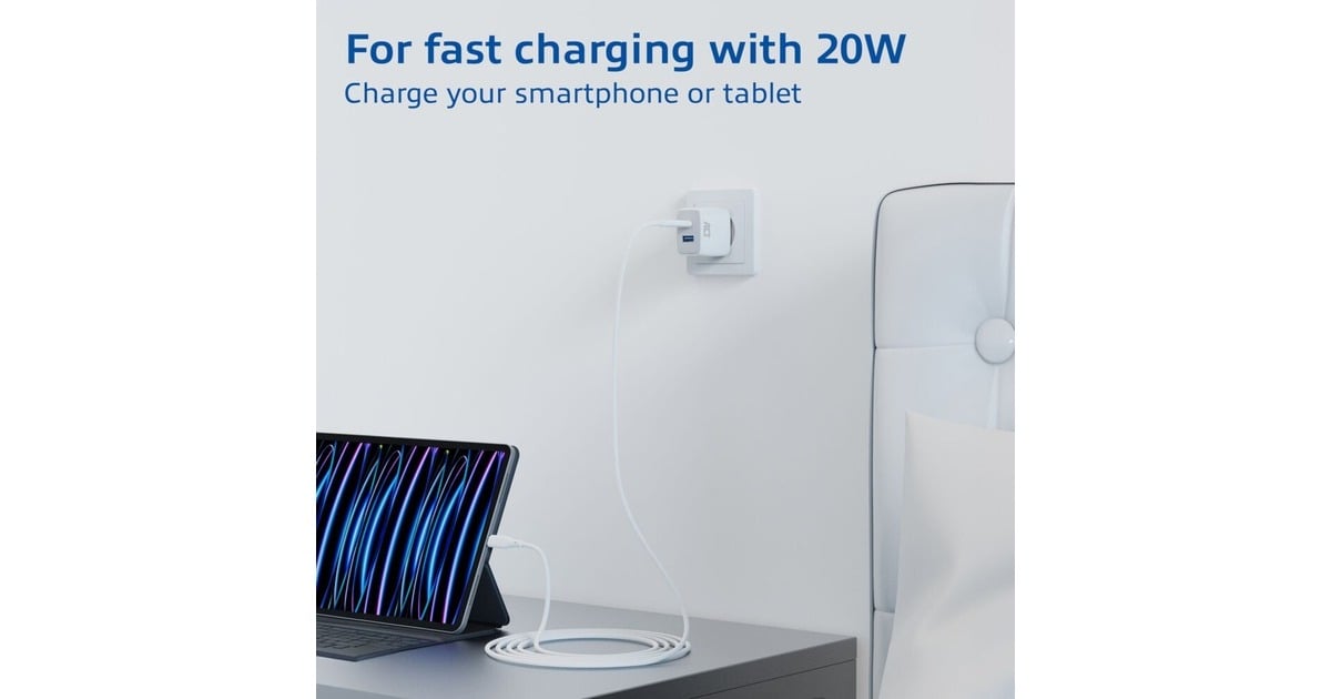 ACT ConnectivityUSB-C & USB-A lader 20W met Power Delivery PPS, Quick Charge, GaNFast oplader  (Wit)