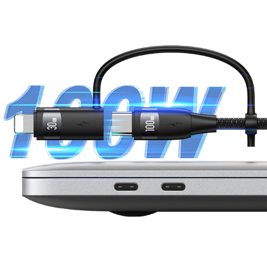 (2m) 100W 6in1 USB C / USB A Nylon Ladekabel USB C / Lightning / Micro USB Fast Charge Datenkabel - Schwarz