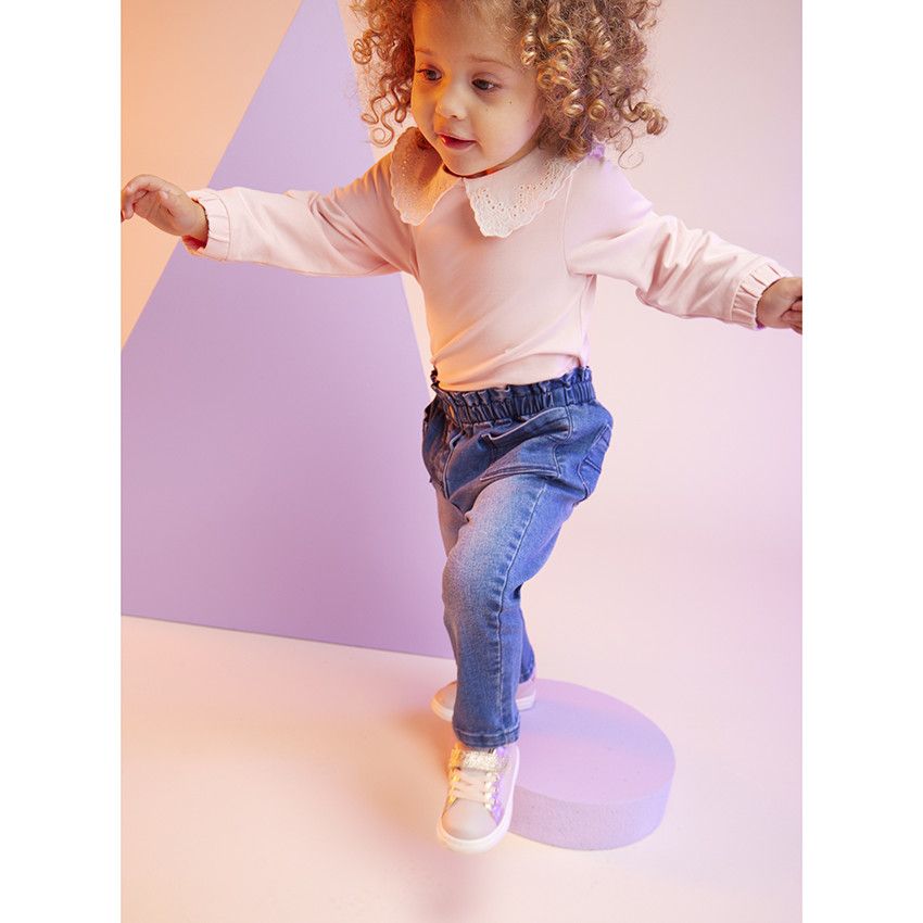 Jean paperbag effet délavé pour bébé fille - Bleu
