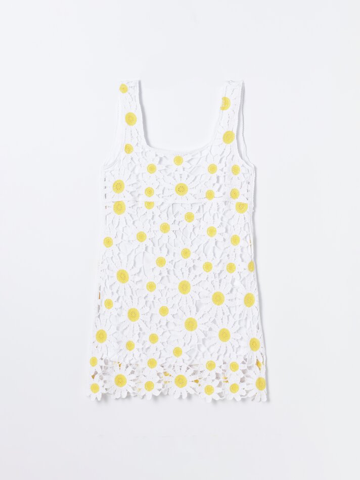 Vestido de crochê Daisy - Amarelo/branco
