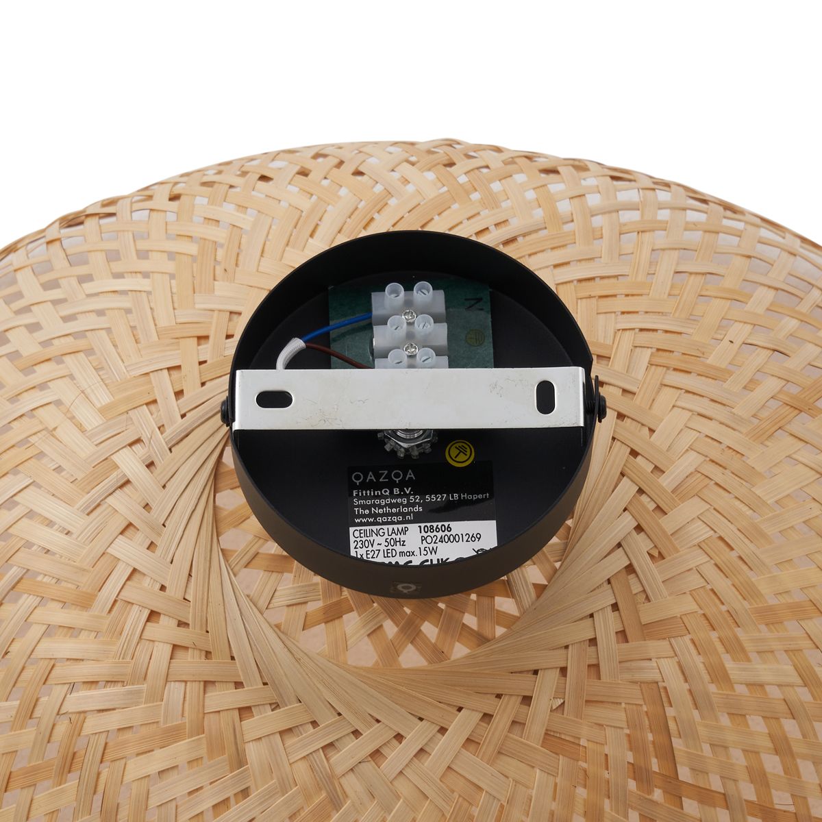 Art Deco plafondlamp zwart met naturel bamboe 40cm - Alka