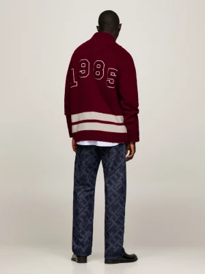 Suéter de críquete grande e oversized com gola xale alta, unissex.