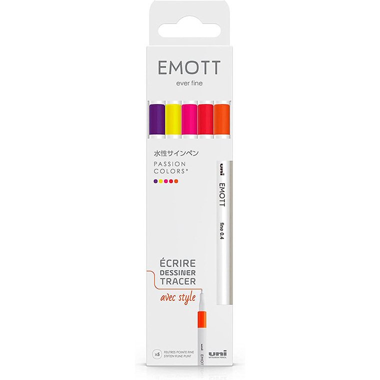 Pochette emott 5 feutres passion colors pointe fine    coloris assortis