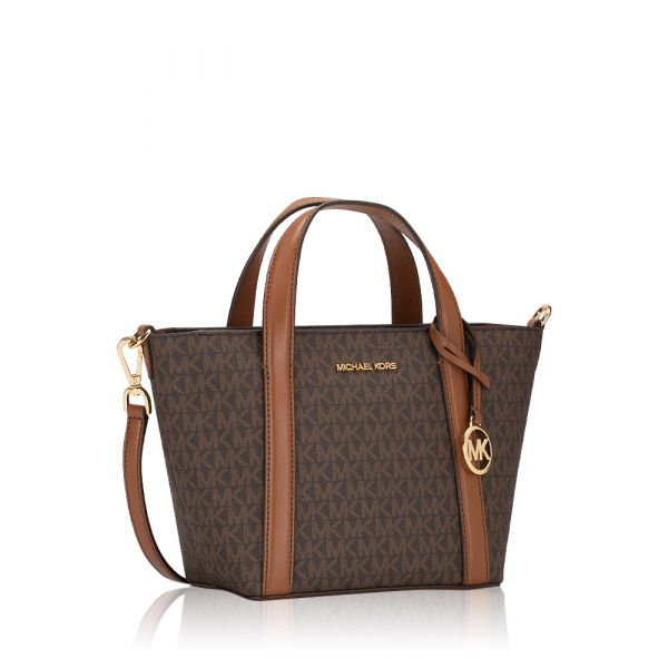 Michael Kors Mala Pratt 35S4G3FM1B Small Tote Messenger Castanho