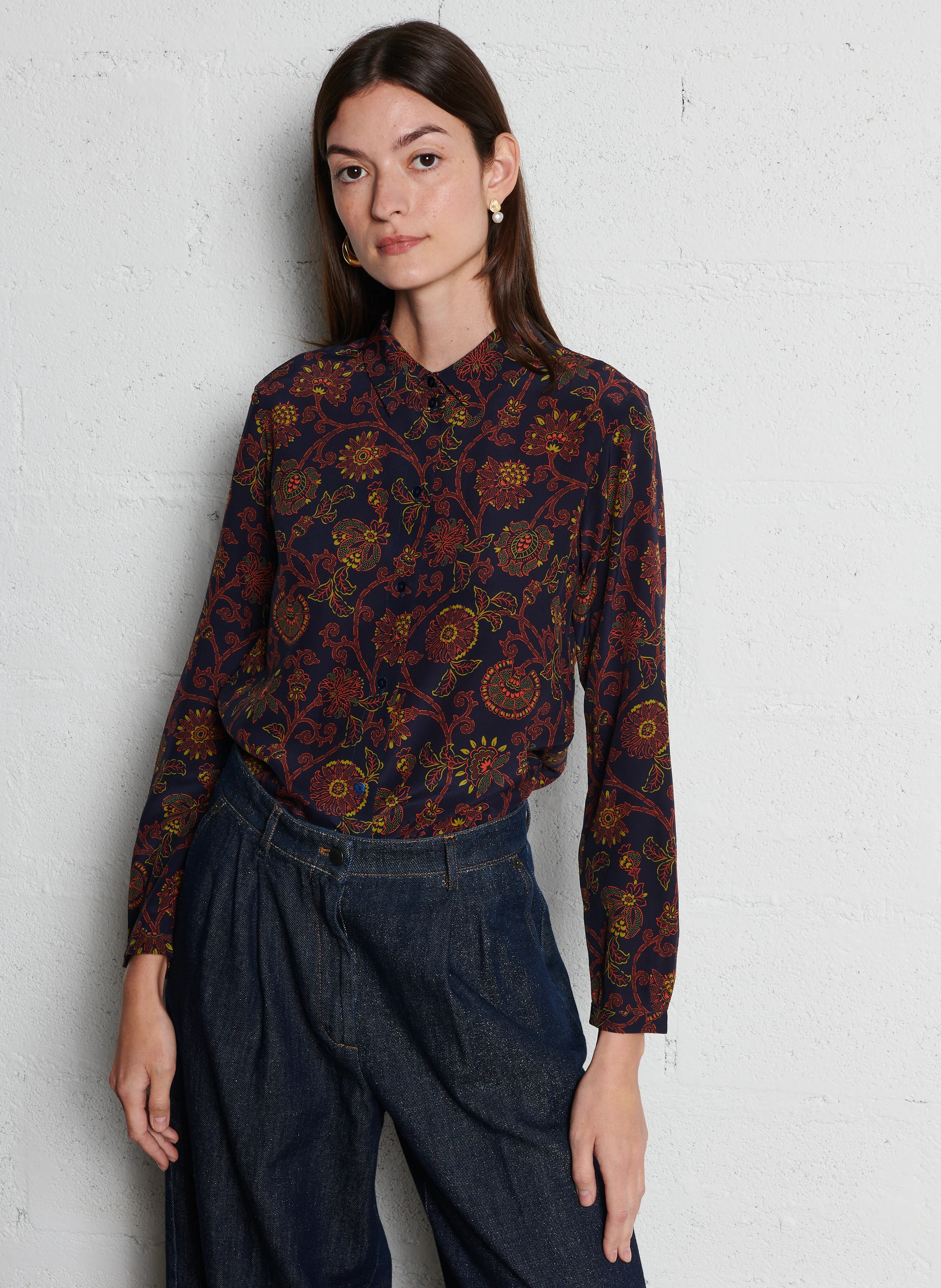 MEUDON - Chemise col classique en soie | Bleu