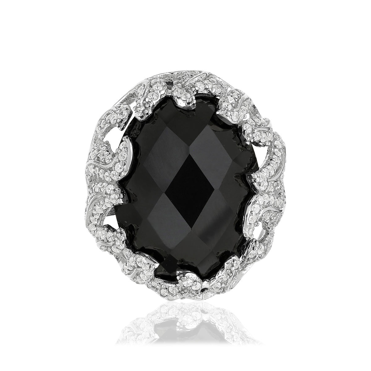 Bague argent 925 pierre imitation noire et zirconias