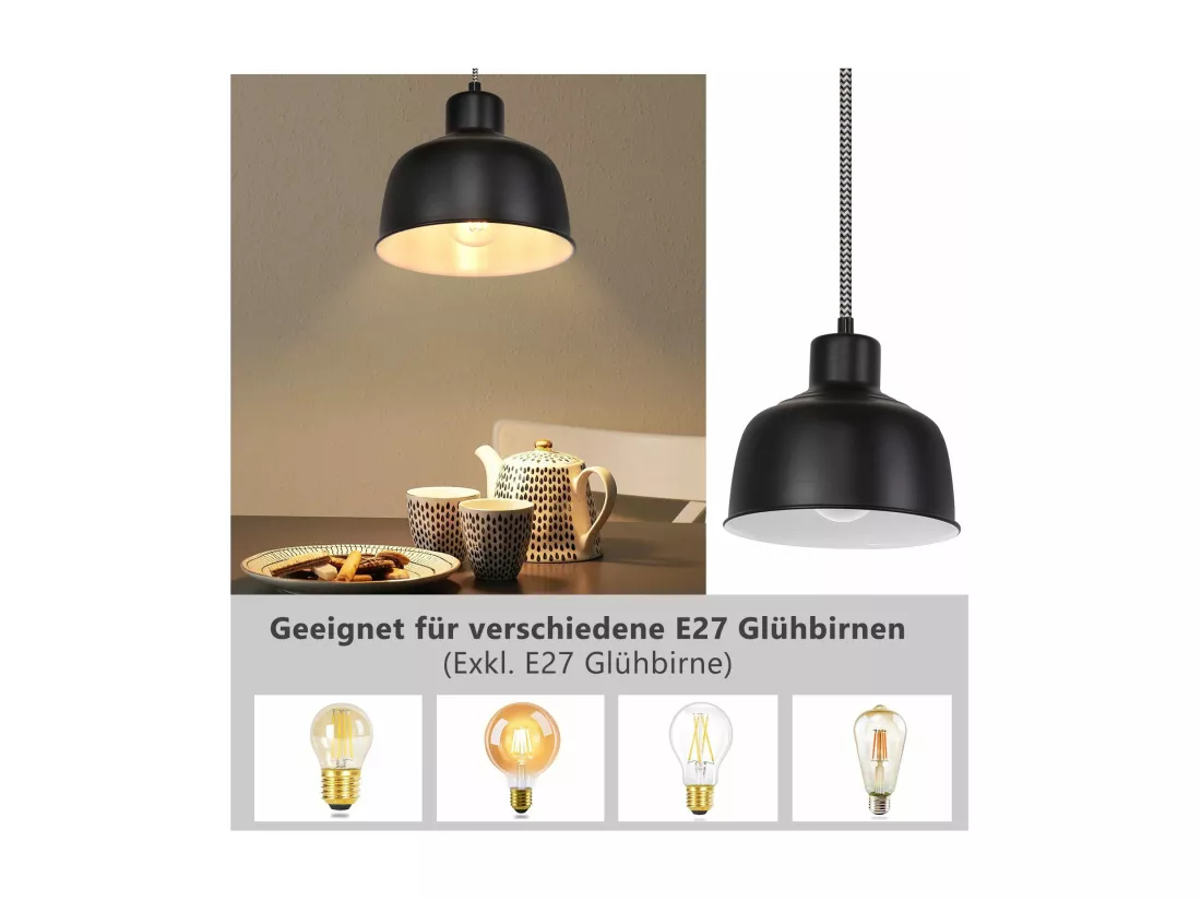 NETTLIFE Suspension Métal Noir E27 Diam.170cm Table à Vintage Lampe Industrielle 1 Ampoule pour Salon Salle à Manger Chambre Restaurant Bureau