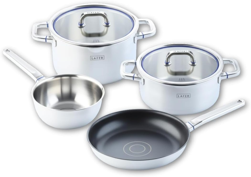 Johann Lafer - Topfset Edelstahl Kochtopf Set 4-teilig inkl. Bratpfanne 28 cm & Kochtöpfe mit Glasdeckel – Edelstahlpfanne & Kochtopf Spülmaschinenfest & für Induktion geeignet