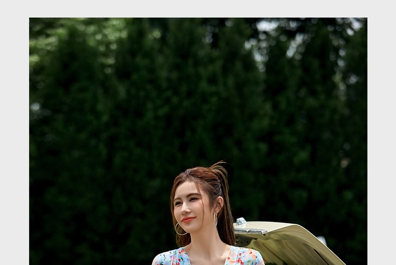 SANQI - Lange mouwen badjurk met bloemenprint
