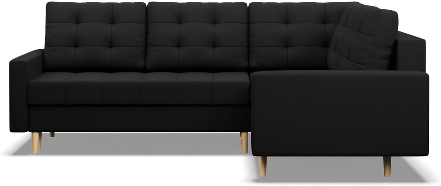 Mebligo - Ecksofa mit Schlaffunktion und Bettkasten Elma, Eckcouch mit Ottomane Rechts, Sofa L Form (BxTxH) 223 x 172 x 88 cm, Couch Wohnzimmer, Ecke Sofa, Schwarz (Lux 23)