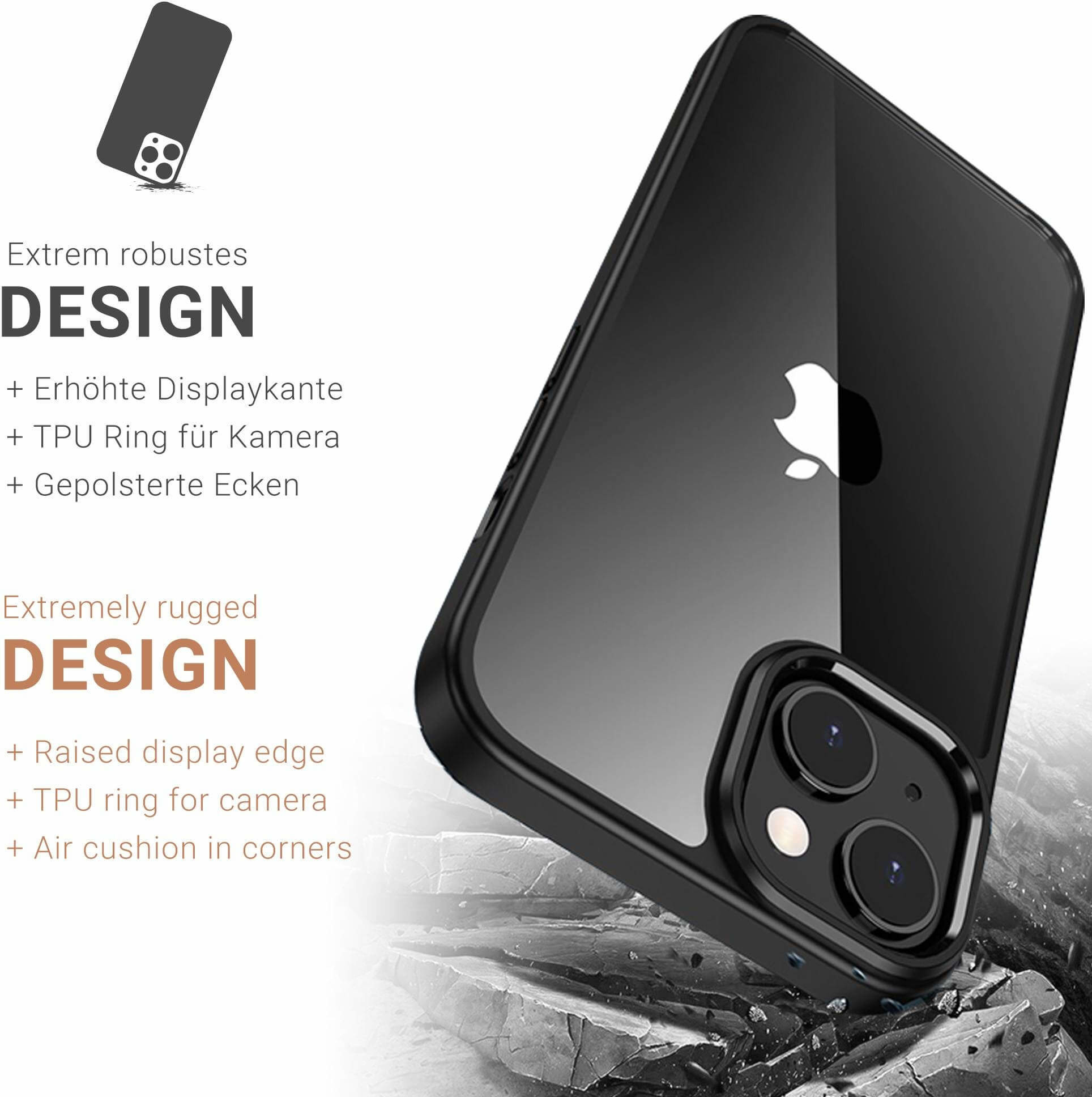 iPhone 13 Hybrid Hülle TPU Bumper   Acryl Rückseite Pankow Hybrid (10921) - Schwarz/Transparent