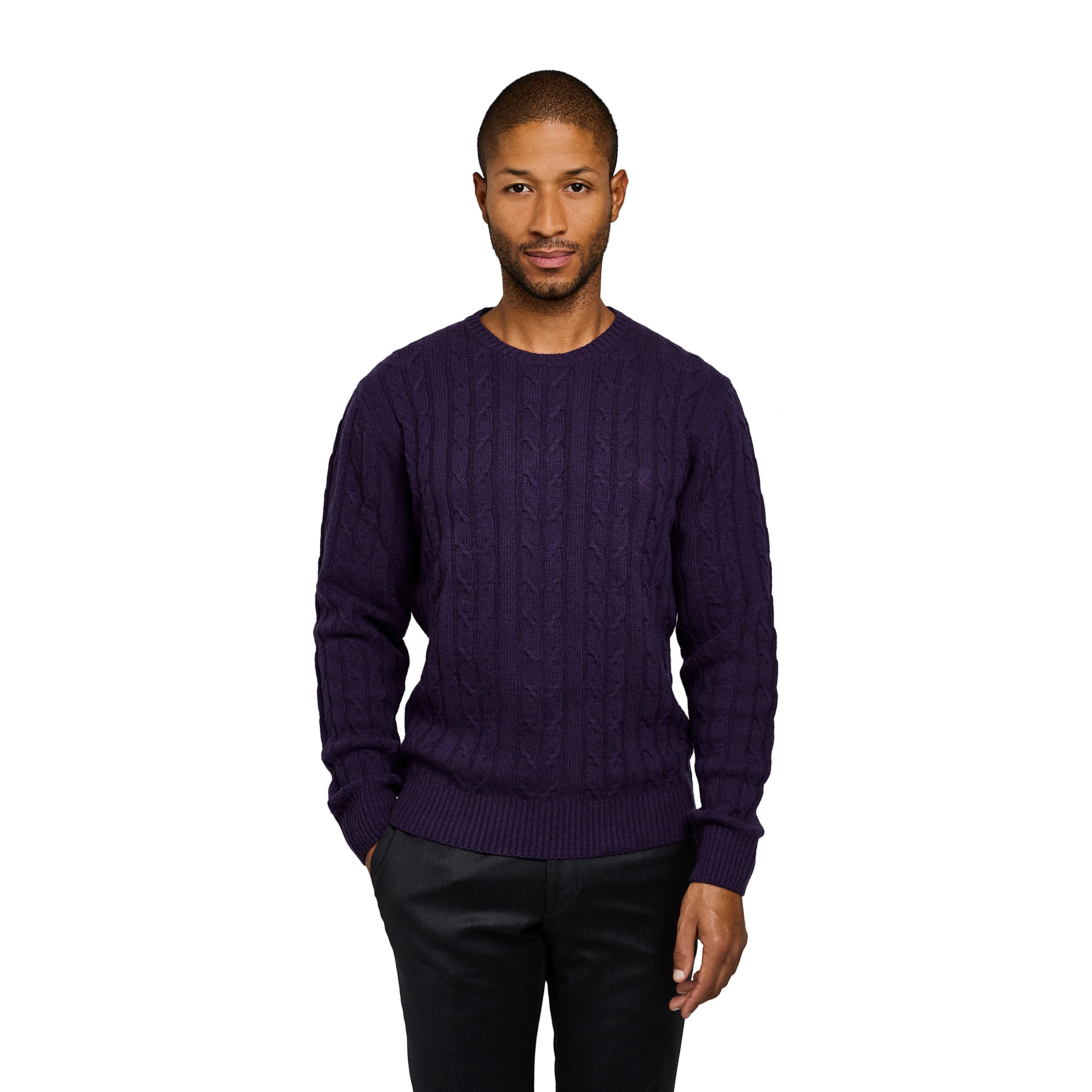 Pull torsadé laine et cachemire violet