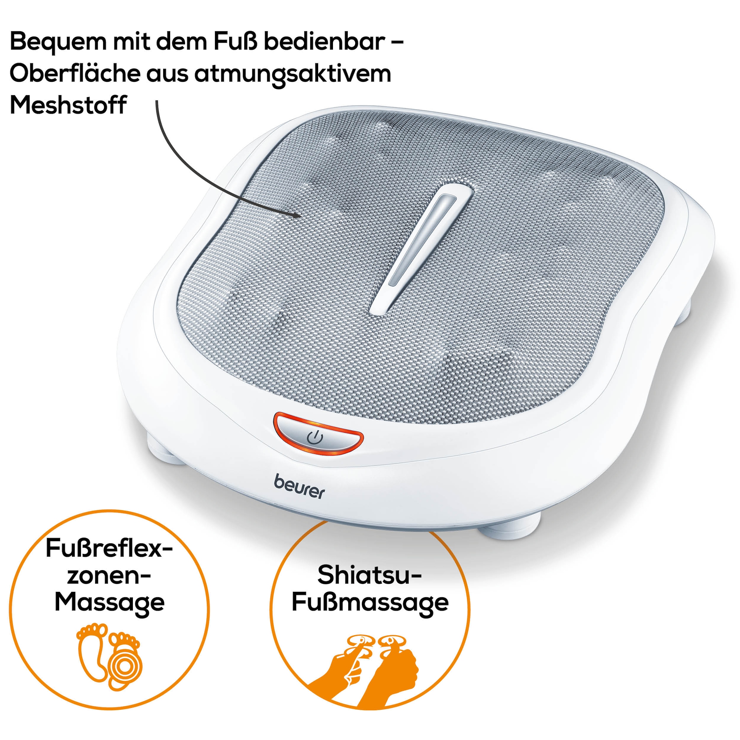 BEURER Shiatsu-Fussmassagegerät »FM 60 mit 2 Intensitätsstufen und zuschaltbarer Wärmefunktion« Fördert die Durchblutung und lindert schwere und müde Beine