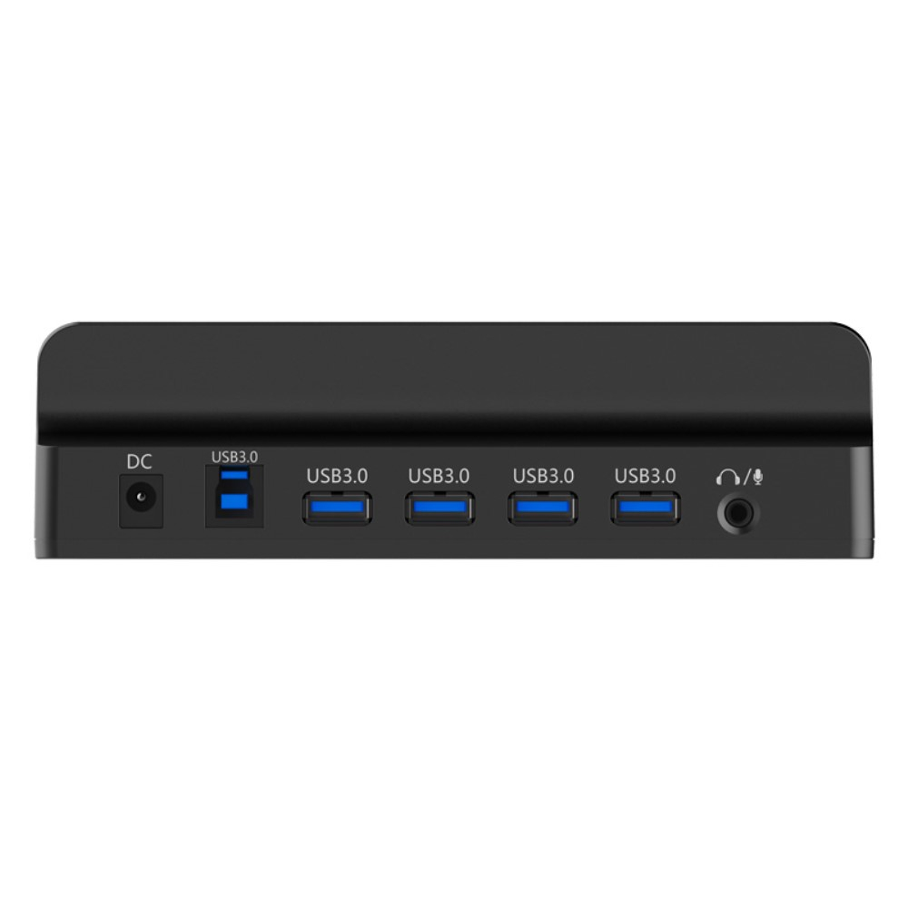 MacBook / Laptop Hub mit 4x USB 3.0 / 1x 3.5mm Klinke Anschluss   Smartphone / Tablet Halterung (SH4C2) - Schwarz