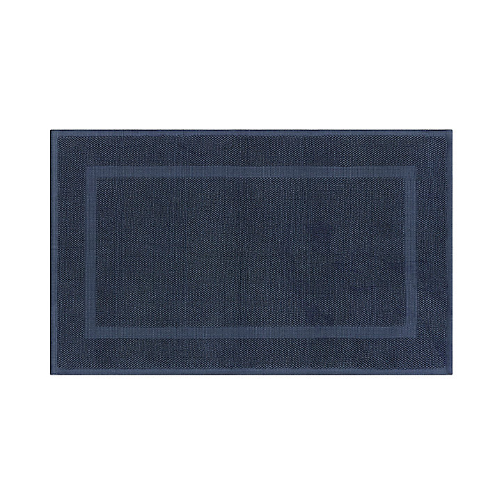 Tapis de bain rectangulaire GoodHome Cellna coloris bleu nuit en coton L.120 x l.70 cm