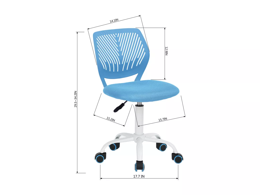 URBAN MEUBLE Chaise de bureau pivotante bleu, dossier ergonomique, revêtement en maille, hauteur réglable, style moderne, pour la maison et le bureau