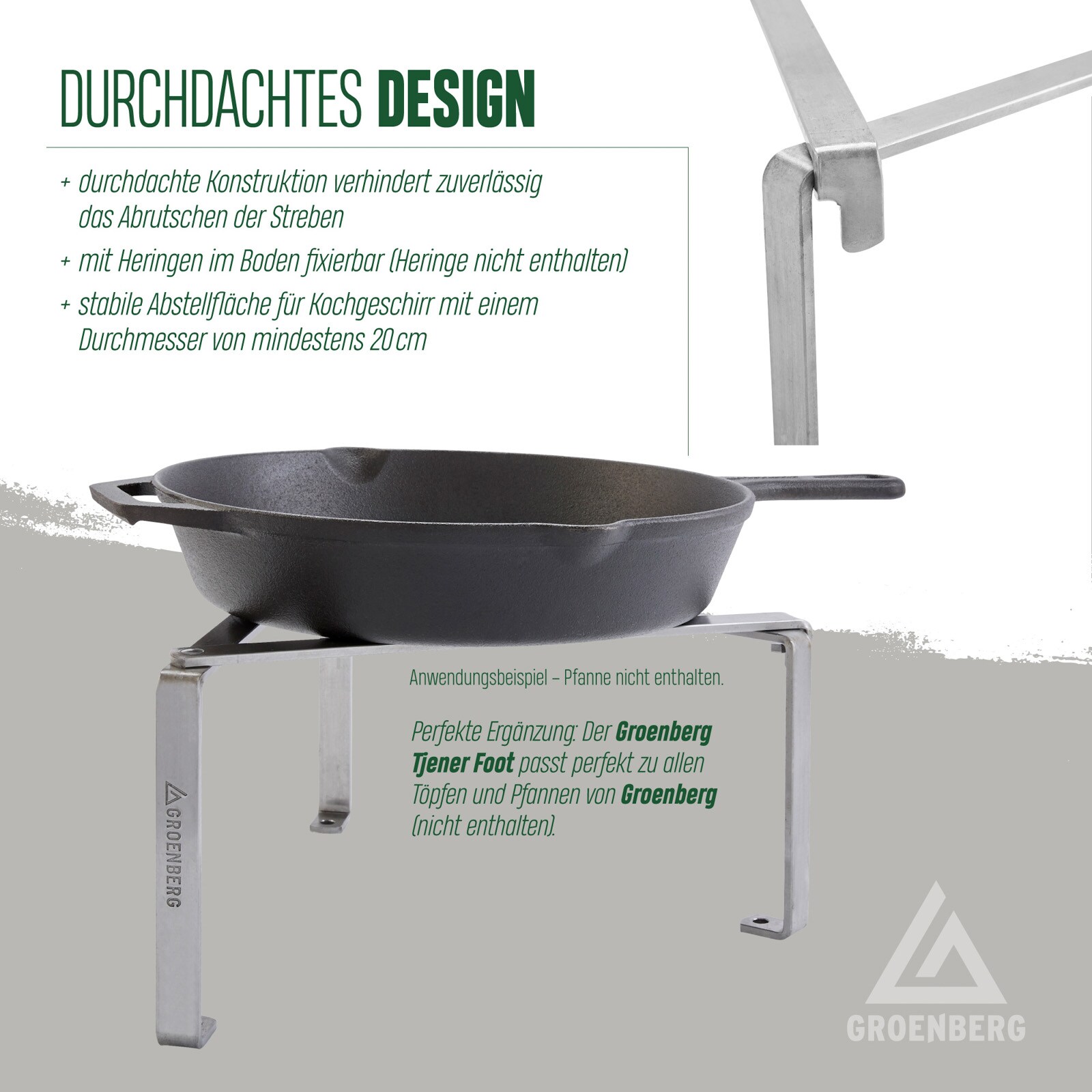 GROENBERG Outdoor Kochgestell Tjener Foot Kochen Feuer Klappbar Camping Pfanne