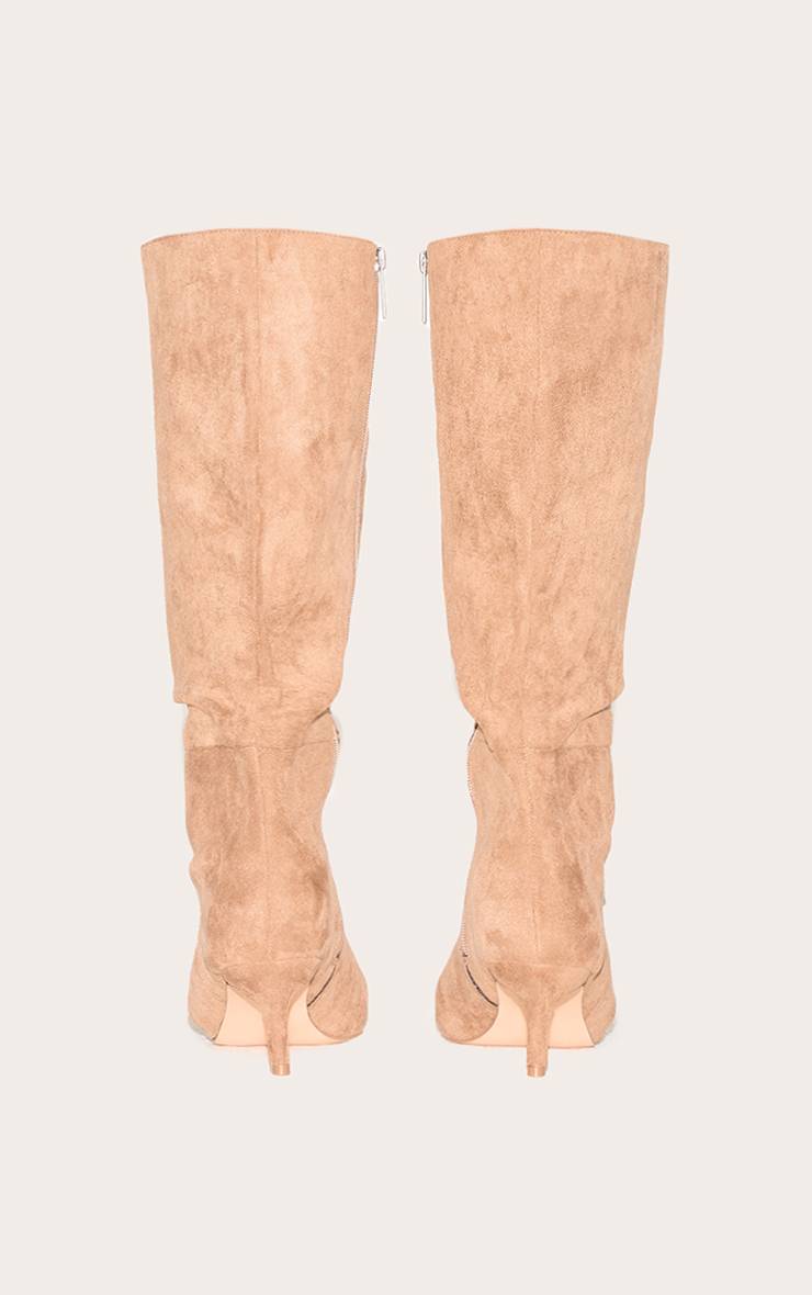 Taupe Bottes Hautes À Talon Mi-haut En Synthétique À Bout Pointu