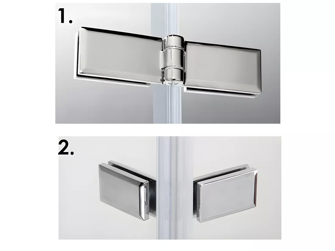 Paroi de douche fixe à l'italienne avec retour pivotant 100+40x200cm, charnières, avec barre de fixation 140cm en carré
