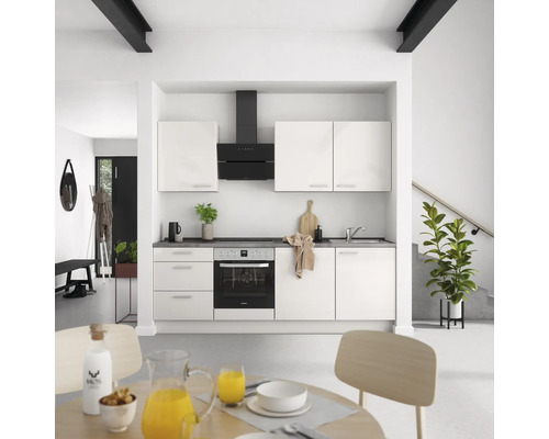 NOBILIA keukenblok met apparatuur Urban 240 cm zijdegrijs hoogglans voorgemonteerde variant links 4004539010116