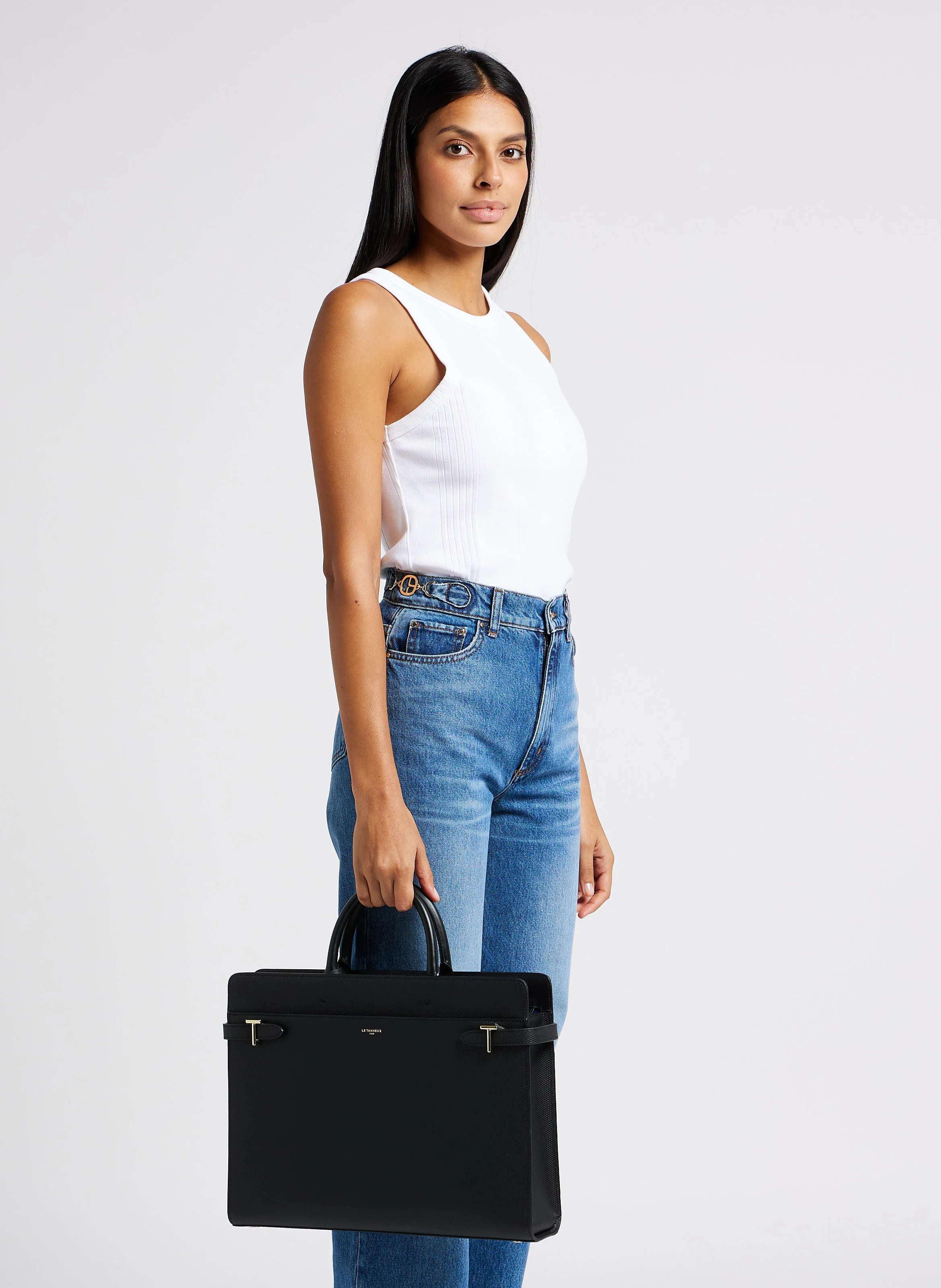 EMILIE - Porte-documents en cuir de vachette monogramme | Noir